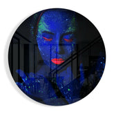 Neon Woman Glass Wall Art.